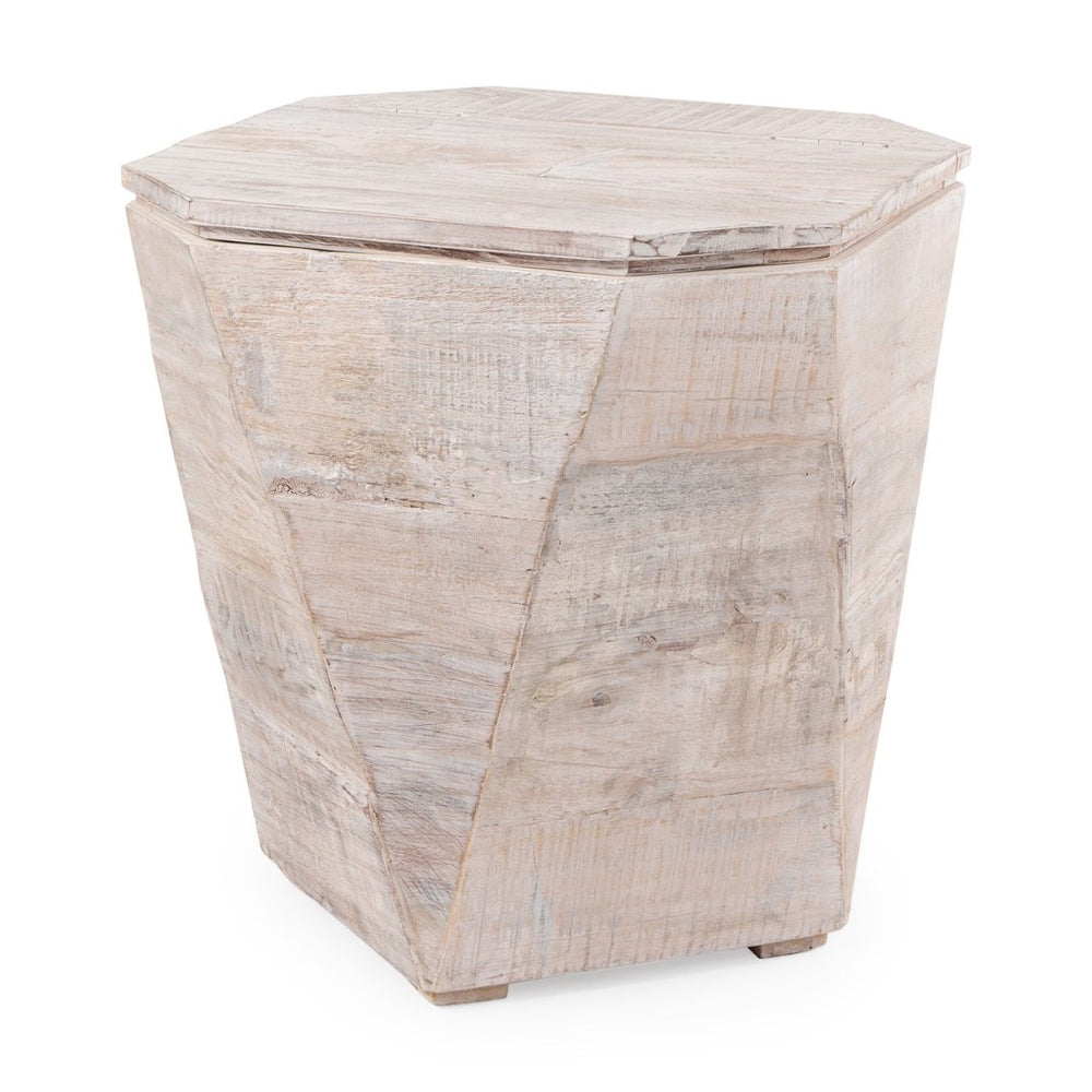 Mercana Esagono Octagonal Reclaimed Wood Side Table with Storage for a Rustic and Charming Living Space 67531