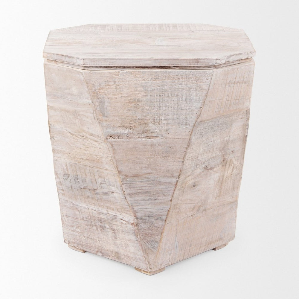 Mercana Esagono Octagonal Reclaimed Wood Side Table with Storage for a Rustic and Charming Living Space 67531
