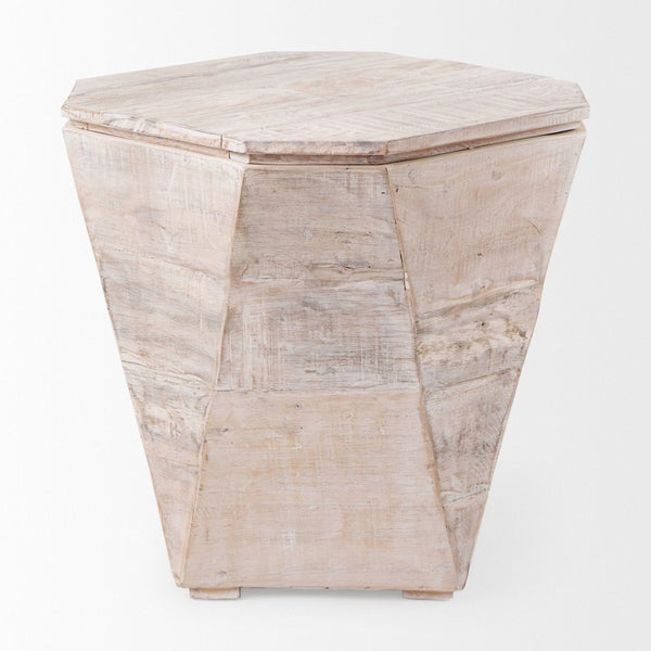 Mercana Esagono Octagonal Reclaimed Wood Side Table with Storage for a Rustic and Charming Living Space 67531