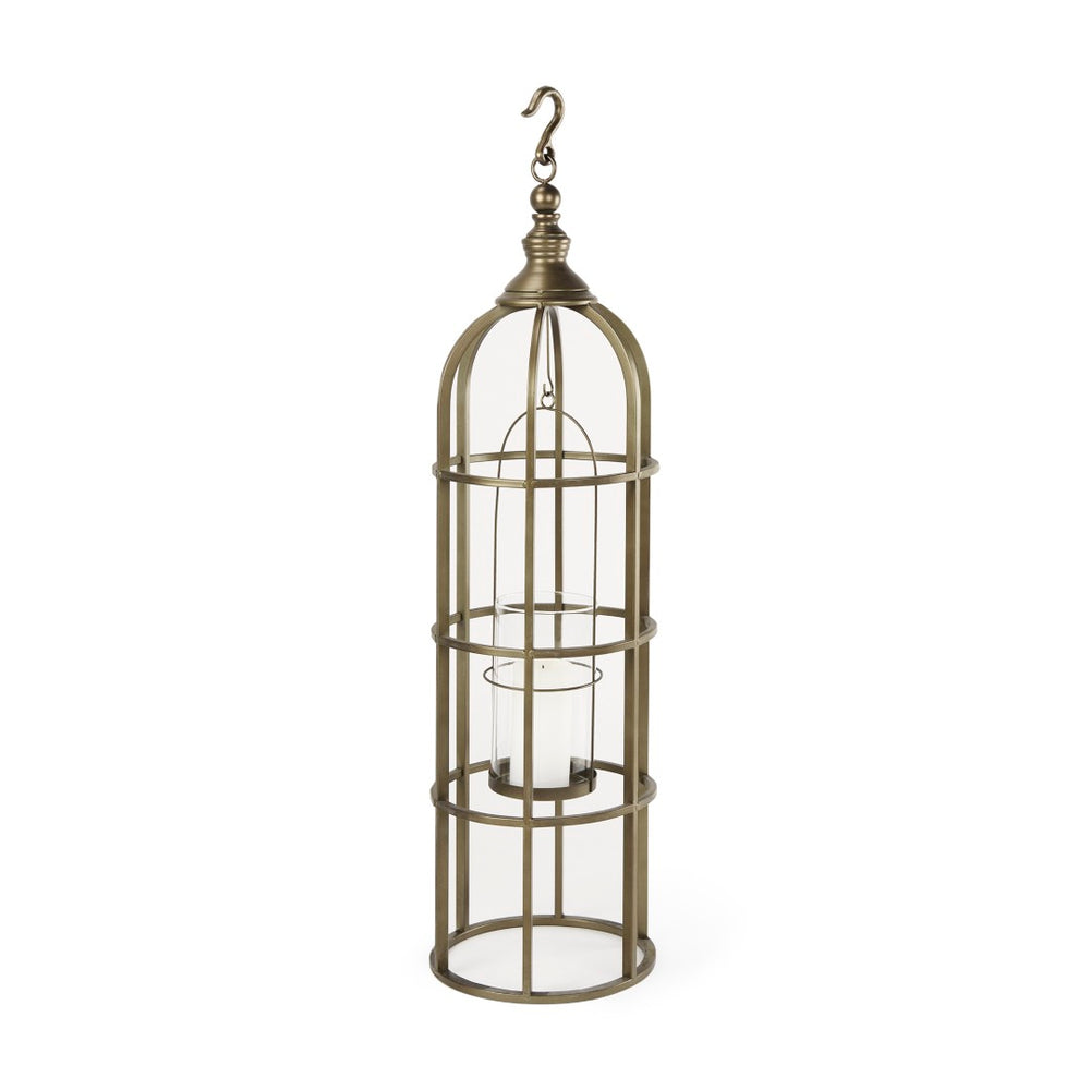 Mercana Gerson Elegant Cage-Style Lantern Candle Holder for Home Décor, Entryways, and Event Settings Gold Metal | 43H 67697