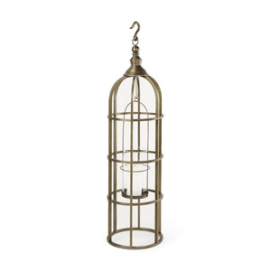 Mercana Gerson Elegant Cage-Style Lantern Candle Holder for Home Décor, Entryways, and Event Settings Gold Metal | 43H 67697