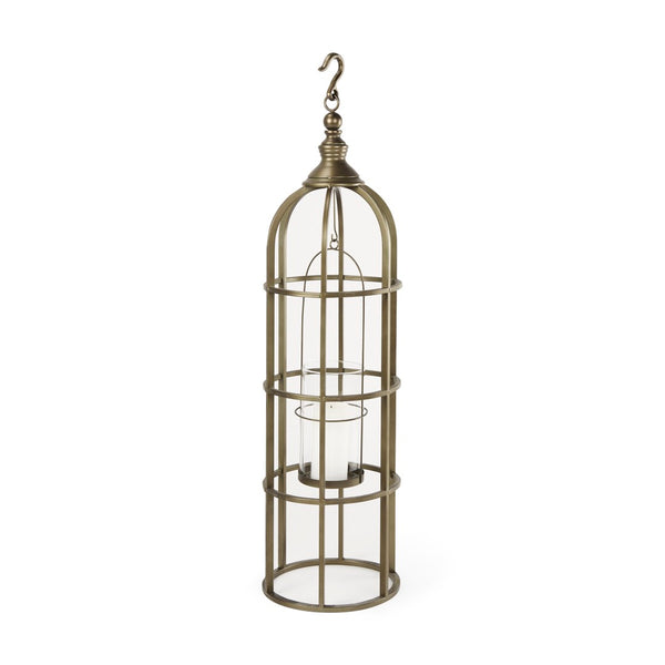Mercana Gerson Elegant Cage-Style Lantern Candle Holder for Home Décor, Entryways, and Event Settings Gold Metal | 43H 67697