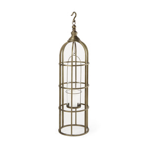 Mercana Gerson I Large Cage-Style Gold Metal Candle Holder Lantern 67697