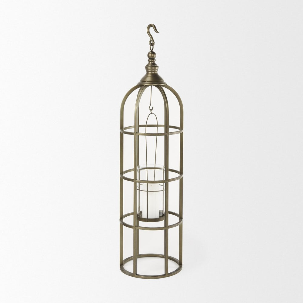 Mercana Gerson Elegant Cage-Style Lantern Candle Holder for Home Décor, Entryways, and Event Settings Gold Metal | 43H 67697
