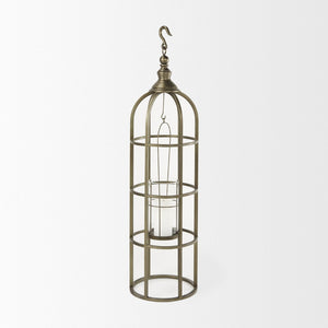 Mercana Gerson Elegant Cage-Style Lantern Candle Holder for Home Décor, Entryways, and Event Settings Gold Metal | 43H 67697