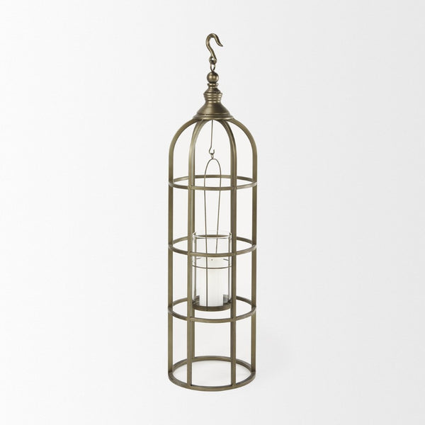 Mercana Gerson Elegant Cage-Style Lantern Candle Holder for Home Décor, Entryways, and Event Settings Gold Metal | 43H 67697