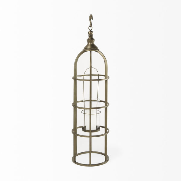 Mercana Gerson Elegant Cage-Style Lantern Candle Holder for Home Décor, Entryways, and Event Settings Gold Metal | 43H 67697