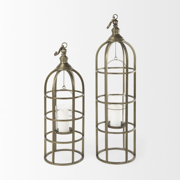 Mercana Gerson Elegant Cage-Style Lantern Candle Holder for Home Décor, Entryways, and Event Settings Gold Metal | 43H 67697