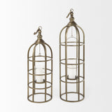 Mercana Gerson I Large Cage-Style Gold Metal Candle Holder Lantern 67697