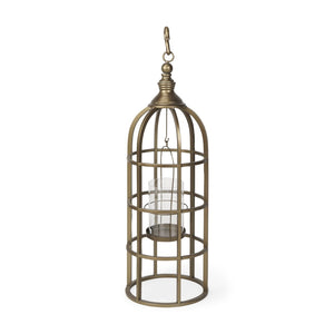 Mercana Gerson Elegant Cage-Style Lantern Candle Holder for Home Décor, Entryways, and Event Settings Gold Metal | 35H 67698