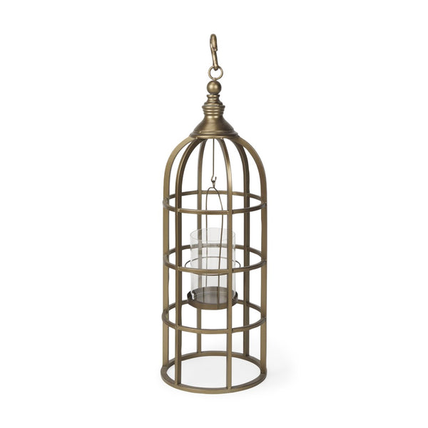 Mercana Gerson Elegant Cage-Style Lantern Candle Holder for Home Décor, Entryways, and Event Settings Gold Metal | 35H 67698