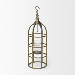 Mercana Gerson Elegant Cage-Style Lantern Candle Holder for Home Décor, Entryways, and Event Settings Gold Metal | 35H 67698