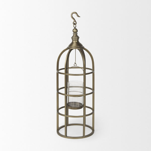 Mercana Gerson Elegant Cage-Style Lantern Candle Holder for Home Décor, Entryways, and Event Settings Gold Metal | 35H 67698