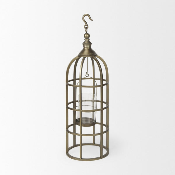 Mercana Gerson Elegant Cage-Style Lantern Candle Holder for Home Décor, Entryways, and Event Settings Gold Metal | 35H 67698