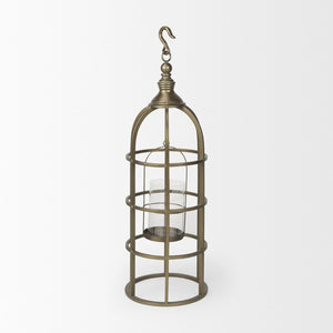 Mercana Gerson Elegant Cage-Style Lantern Candle Holder for Home Décor, Entryways, and Event Settings Gold Metal | 35H 67698