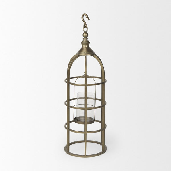 Mercana Gerson Elegant Cage-Style Lantern Candle Holder for Home Décor, Entryways, and Event Settings Gold Metal | 35H 67698