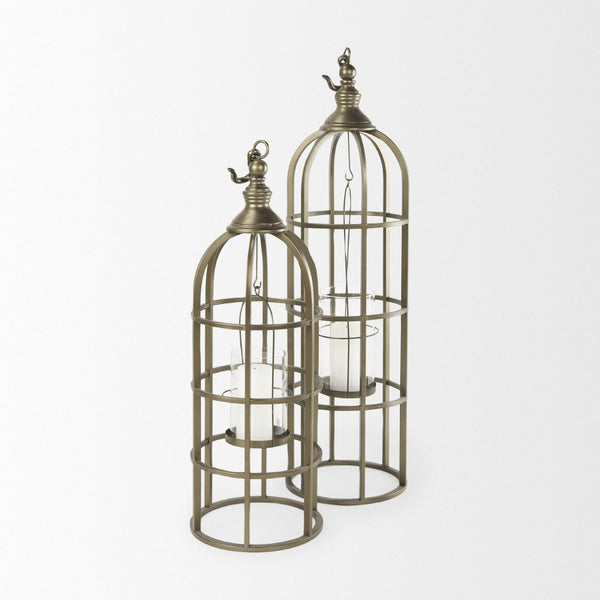 Mercana Gerson Elegant Cage-Style Lantern Candle Holder for Home Décor, Entryways, and Event Settings Gold Metal | 35H 67698