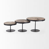 Mercana Lorenz (Set of 3) Light Brown Wood W/ Black Metal Base Round Decorative Display Stands 69143