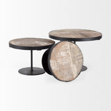 Mercana Lorenz (Set of 3) Light Brown Wood W/ Black Metal Base Round Decorative Display Stands 69143