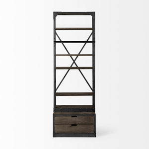 Mercana Brodie II Industrial Four-Shelf Shelving Unit with Sliding Ladder for Stylish Home Storage Solutions Brown Wood | Gun Metal | 32L 50372-AB