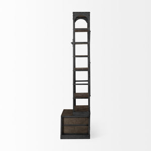 Mercana Brodie II Industrial Four-Shelf Shelving Unit with Sliding Ladder for Stylish Home Storage Solutions Brown Wood | Gun Metal | 32L 50372-AB