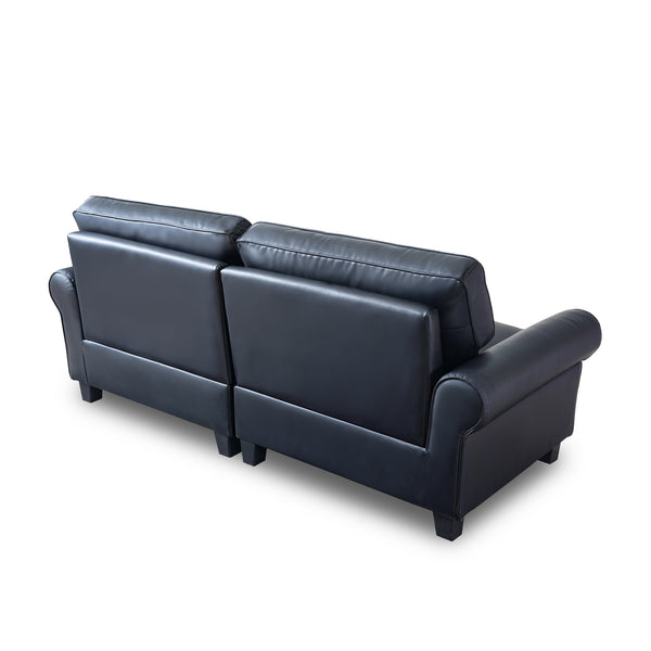 English Elm 75.6" Pets friendly Leather Rolled Arm Loveseat - Cat‑Scratch Resistant PU, Plush Cushions, Compact Black Sofa for Apartments W542P188787