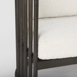 Mercana Kopari Elegant Accent Chair with Soft Upholstery and Sturdy Wood Frame for Modern Living Spaces White Boucle | Dark Brown Wood 69827