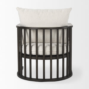 Mercana Kopari Elegant Accent Chair with Soft Upholstery and Sturdy Wood Frame for Modern Living Spaces White Boucle | Dark Brown Wood 69827