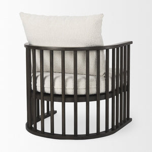 Mercana Kopari Elegant Accent Chair with Soft Upholstery and Sturdy Wood Frame for Modern Living Spaces White Boucle | Dark Brown Wood 69827