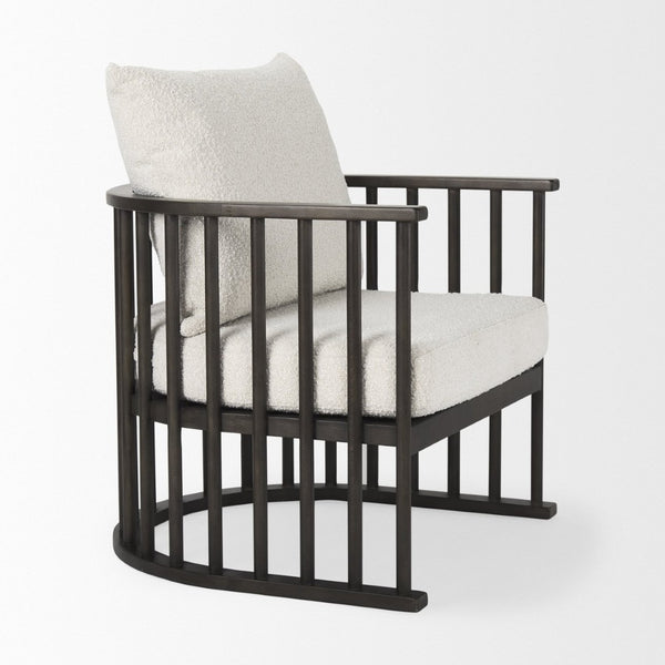 Mercana Kopari Elegant Accent Chair with Soft Upholstery and Sturdy Wood Frame for Modern Living Spaces White Boucle | Dark Brown Wood 69827