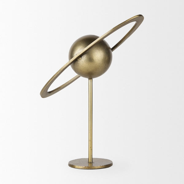 Mercana Atlas Celestial Metal Sculpture - Contemporary Ringed Planet Accent for Home & Office Décor Gold Metal | 16.0H 69996
