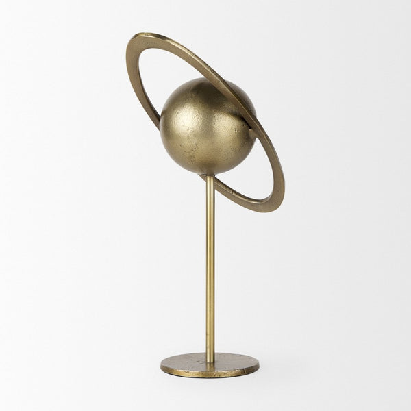 Mercana Atlas Celestial Metal Sculpture - Contemporary Ringed Planet Accent for Home & Office Décor Gold Metal | 16.0H 69996
