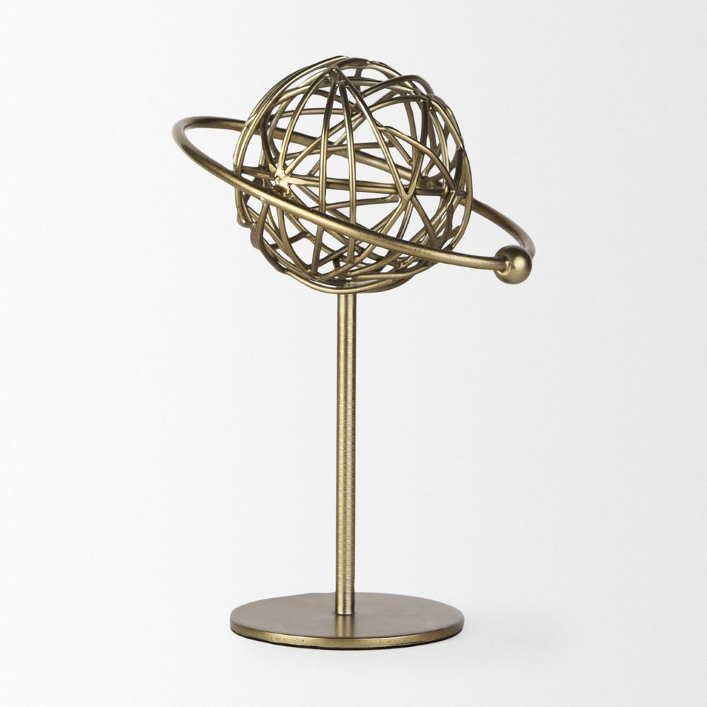 Mercana Atlas Celestial Metal Sculpture - Contemporary Ringed Planet Accent for Home & Office Décor Gold Metal | 12.0H 69997