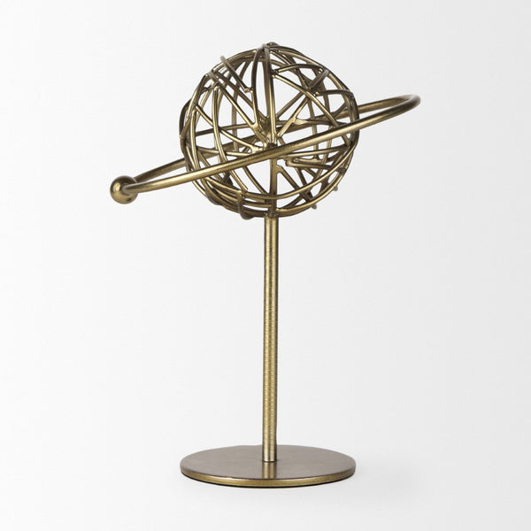 Mercana Atlas Celestial Metal Sculpture - Contemporary Ringed Planet Accent for Home & Office Décor Gold Metal | 12.0H 69997