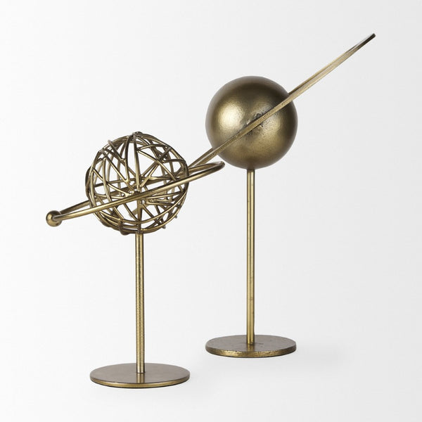 Mercana Atlas Celestial Metal Sculpture - Contemporary Ringed Planet Accent for Home & Office Décor Gold Metal | 12.0H 69997