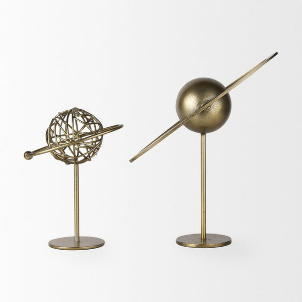 Mercana Atlas Celestial Metal Sculpture - Contemporary Ringed Planet Accent for Home & Office Décor Gold Metal | 12.0H 69997
