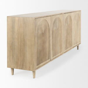 Mercana Tucker Contemporary Sideboard with Carved Arch Design - Versatile Storage for Any Living Space Light Brown Wood | 4 Door 69954