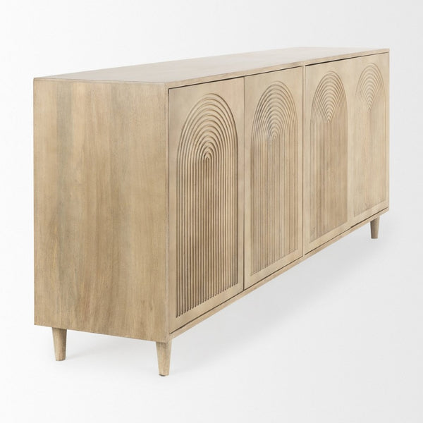 Mercana Tucker Contemporary Sideboard with Carved Arch Design - Versatile Storage for Any Living Space Light Brown Wood | 4 Door 69954