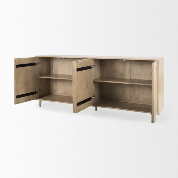 Mercana Tucker Contemporary Sideboard with Carved Arch Design - Versatile Storage for Any Living Space Light Brown Wood | 4 Door 69954