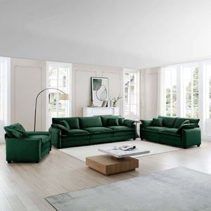 English Elm 3 Piece Oversized Sectional Sofa Set - Plush Green Corduroy With Memory Foam Cushions & Pillows W714S00727