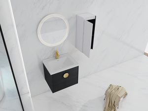 English Elm 24" Wall-Mounted Bathroom Vanity With Ceramic Sink & Side Cabinet - Stylish Storage Solution! W999S00326