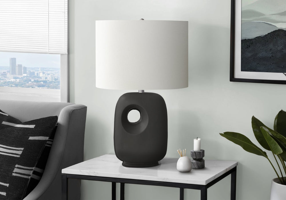 English Elm Lighting, Sculpted Ceramic Table Lamp with Ivory Fabric Shade for Modern Living Spaces B2710P461838