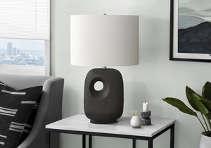 English Elm Lighting, Sculpted Ceramic Table Lamp with Ivory Fabric Shade for Modern Living Spaces B2710P461838