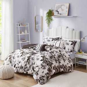 Intelligent Design Dorsey Transitional Floral Print Duvet Cover Set ID12-1967 Black/White