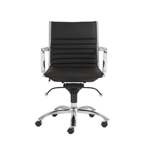 EuroStyle Dirk Low Back Leatherette Office Chair With Chromed Steel Base And Ergonomic Bungee Support 23D x 23.5W x 38H 00674BLK
