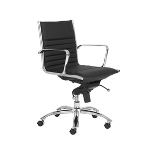 EuroStyle Dirk Low Back Leatherette Office Chair With Chromed Steel Base And Ergonomic Bungee Support 23D x 23.5W x 38H 00674BLK