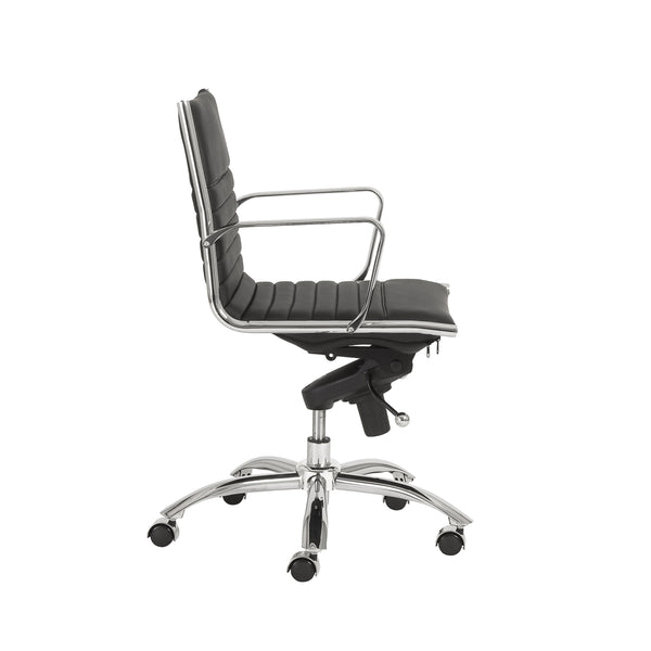 EuroStyle Dirk Low Back Leatherette Office Chair With Chromed Steel Base And Ergonomic Bungee Support 23D x 23.5W x 38H 00674BLK