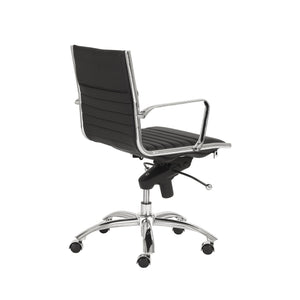 EuroStyle Dirk Low Back Leatherette Office Chair With Chromed Steel Base And Ergonomic Bungee Support 23D x 23.5W x 38H 00674BLK