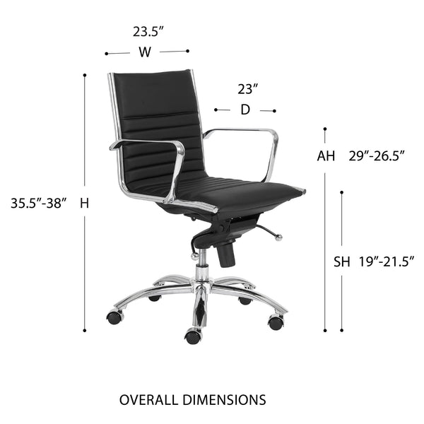 EuroStyle Dirk Low Back Leatherette Office Chair With Chromed Steel Base And Ergonomic Bungee Support 23D x 23.5W x 38H 00674BLK