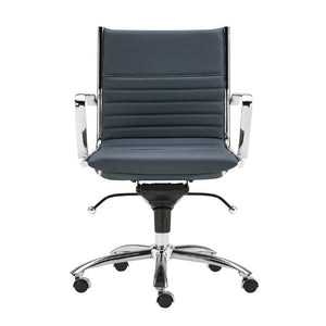 EuroStyle Dirk Low Back Leatherette Swivel Chair with Bungee Support and Chromed Steel Base Blue 23 D x 23.5 W x 38 H 00674BLU